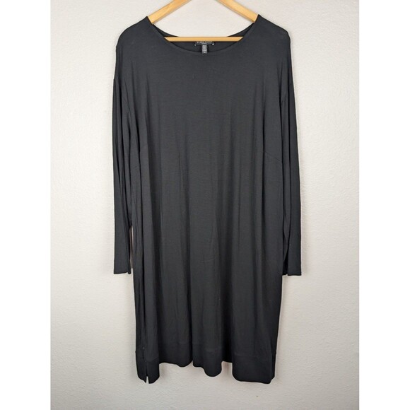Eileen Fisher Dresses & Skirts - Eileen Fisher Dress Womens 2X Black Long Sleeve Scoop Neck Tunic Made in USA Mb